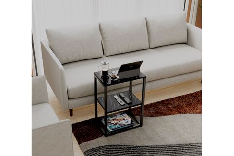 LİNA METAL AYAKLI AHŞAP RAFLI YAN SEHPA, SİYAH