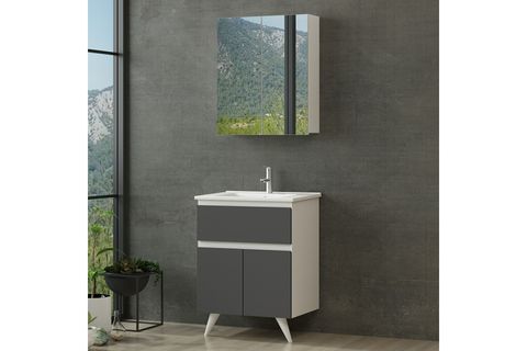 NİKA BANYO DOLABI 65CM AY2K1Ç 2K2A ETJ BEYAZ ANTRASİT