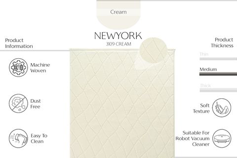  NEWYORK COOL KESME HALI 3109, YUMUŞAK TUŞELİ, KREM, 80X450