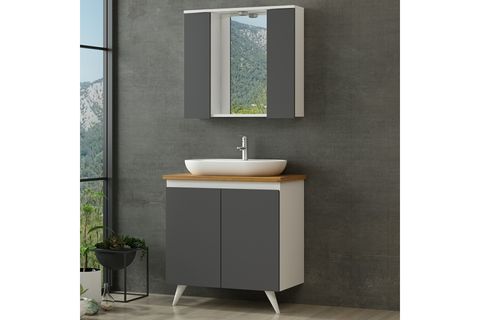 NİKA BANYO DOLABI 85CM AY2K 2K1A TZG BEYAZ ANTRASİT