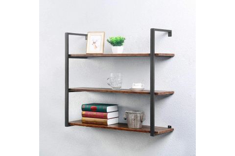 TASNİA SİYAH METAL AHŞAP DUVAR RAFI 90 CM 3 KATLI