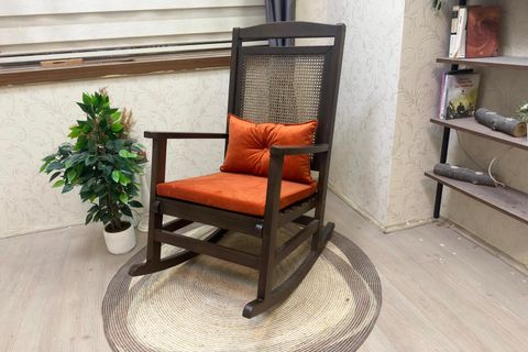 ASEDİA VERANDA HASIRLI MİNDERLİ SALLANAN SANDALYE, TURUNCU, CEVİZ AYAK