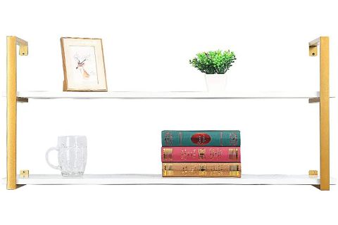 TASNİA GOLD METAL AHŞAP DUVAR RAFI 120 CM 2 KATLI