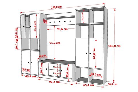 LEONARDO PORTMANTO VESTİYER 264, DOLAPLI, BEYAZ, 230 CM VST1007