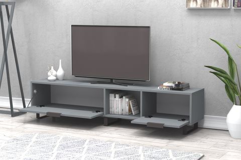 ZENON TV ÜNİTESİ, KOYU GRİ METAL AYAKLI, 180 CM