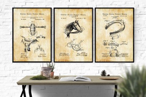 AHŞAP ÇERÇEVELİ VİNTAGE TABLO SETİ, HORSE, 50X70