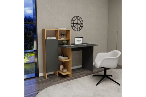 BUĞRA DOLAPLI RAFLI ÇALIŞMA BİLGİSAYAR MASASI, ANTRASİT SAFİRMEŞE