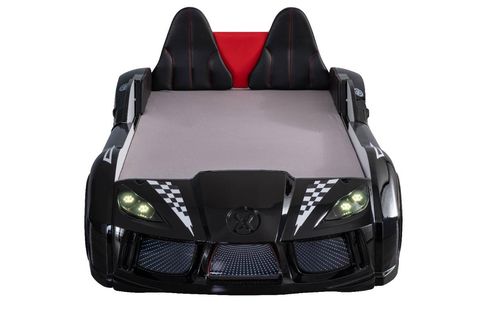 RACEİNG CAR V8 KAPILARI AÇILAN KOLTUKLU FULL LEDLİ ARABALI YATAK, SİYAH, 100X190