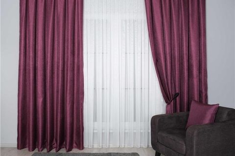 HASIR DOKULU LÜKS FON PERDE, PİLESİZ TEK KANAT MOR, 50X270