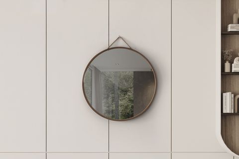 MİRORA YUVARLAK DEKORATİF DUVAR AYNASI, AMERİKAN CEVİZ, 60 CM