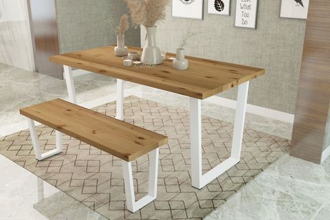 WOODESK MAYIS MASİF BANKLI YEMEK MASASI TAKIMI, NATURAL RENK, 140X70, CPT7684-140