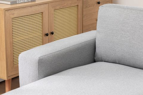 MERLİN DAYBED, KALIN KOL, NATUREL AYAK, KETEN KUMAŞ, GRİ
