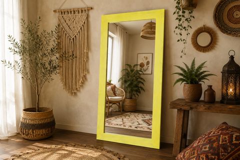 DFN WOOD DEKORATİF DUVAR BOY AYNASI, SARI, 100X40
