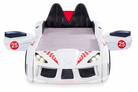 RACEİNG CAR V8 KAPILARI AÇILAN KOLTUKLU FULL LEDLİ ARABALI YATAK, BEYAZ, 100X190