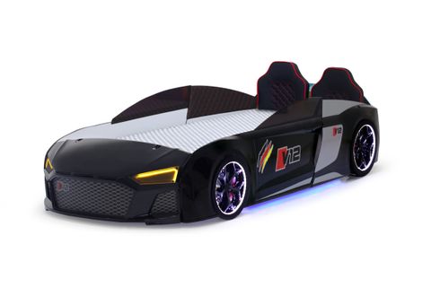 AUDİ FULL LEDLİ KUMANDALI VE MÜZİKLİ ARABALI YATAK, SİYAH