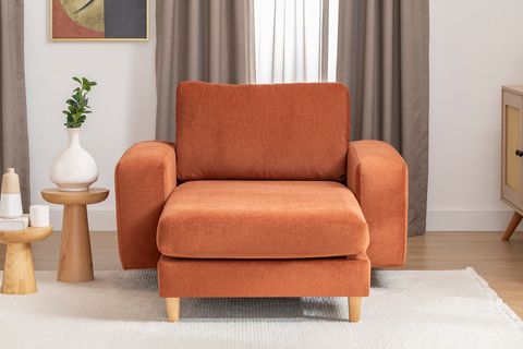 MERLİN DAYBED, KALIN KOL, NATUREL AYAK, KADİFE KUMAŞ, KİREMİT