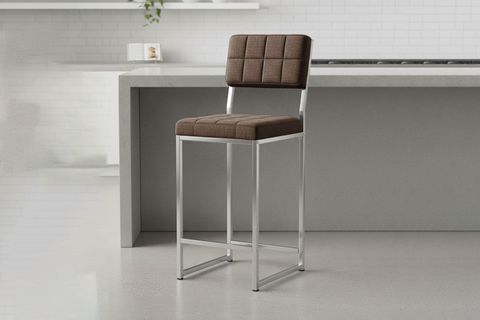 RİVA BAR MUTFAK SANDALYESİ, KROM KAPLAMA AYAKLI, KAHVE