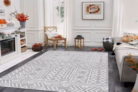 JUNGLE HALI BOHO İSKANDİNAV MODEL ETNİK GRİ BEYAZ RENK DEKORATİF HALI 160X230