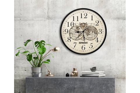 BLACK METAL ÇERÇEVELİ FRAMED WORLD MAP WALL SAAT 80 CM