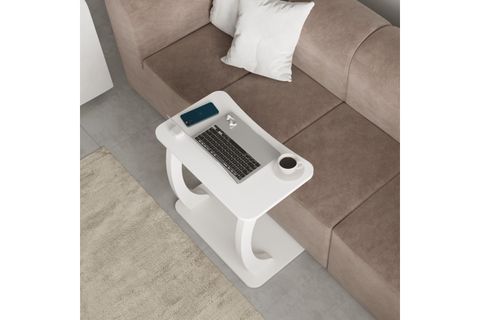 HULK TEKERLEKLİ GENİŞ YAN SEHPA, BEYAZ