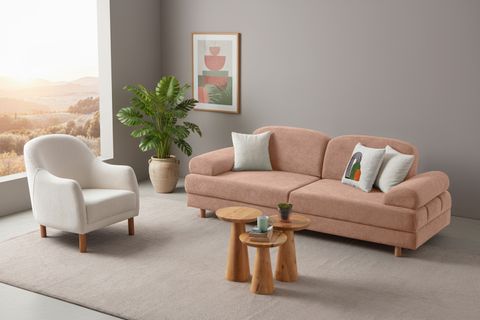 ATHENS YATAKLI SANDIKLI ÜÇLÜ KOLTUK, PEMBE