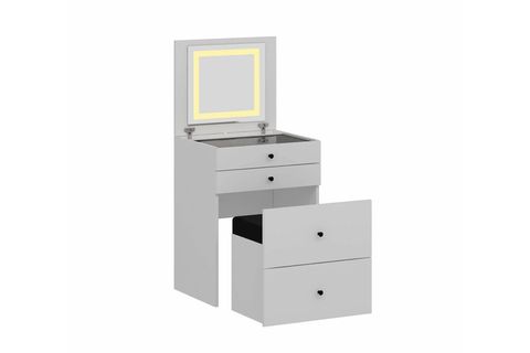 LUMA GİZLİ PUFLU LED AYNALI MAKYAJ MASASI, BEYAZ