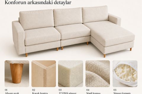 MELRE LARGE KÖŞE SAĞ KOLTUK, KREM