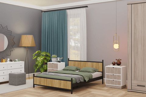 GM MODERN METAL ÇİFT KİŞİLİK KARYOLA, SİYAH ATLANTİK ÇAM, 150X200