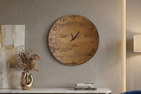 ÇİZGİ KAYIN AHŞAP LAZER KAZIMA DUVAR SAATİ, 40 CM
