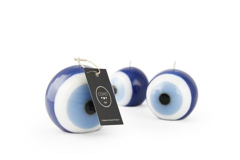 COHO LUMİNA NAZARLIK KÜRE MUM 7 8 10 CM ÜÇLÜ SET
