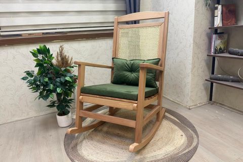 ASEDİA VERANDA HASIRLI MİNDERLİ SALLANAN SANDALYE, YEŞİL, NATUREL AYAK