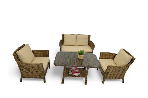 LENTA RATTAN İKİLİ BAHÇE MOBİLYASI, KAHVERENGİ