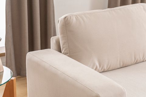 MERLİN MİNİ KÖŞE KOLTUK  NATUREL AYAK, KALIN KOL, KADİFE KUMAŞ, KREM
