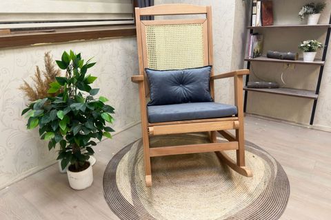 ASEDİA VERANDA HASIRLI MİNDERLİ SALLANAN SANDALYE, ANTRASİT, NATUREL AYAK
