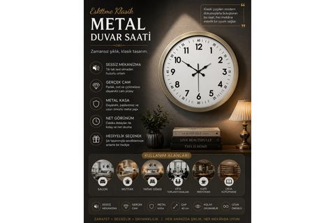 ESKİTME METAL STANDART DUVAR SAATİ 40 CM