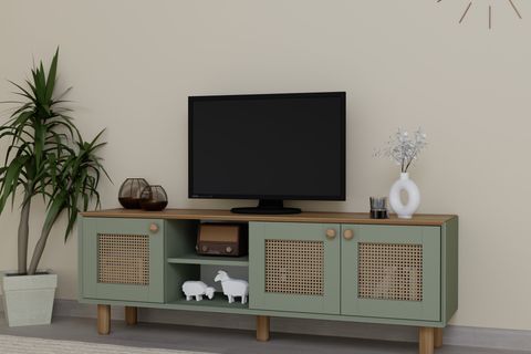 BOHEM SERİSİ NATURA PVC HASIR DESEN TV ÜNİTESİ, NATURA YEŞİL