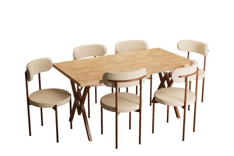 TREND MUTFAK MASA TAKIMI, ÇAM MASA KREM SANDALYE, 80X150