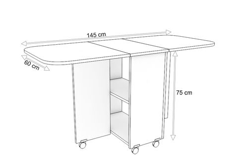 BOZOVA KATLANABİLİR MUTFAK MASASI, TEKERLEKLİ, BEYAZ