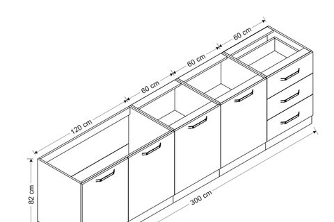 MİNAR 300 CM MUTFAK DOLABI BEYAZ DORE 300-D3-ALT MODÜL