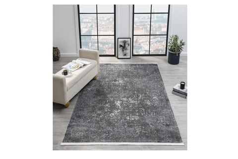 VİTA SERİSİ BAMBU DOKULU MODERN SIK DOKUMA MAKİNE HALISI, ANTRASİT, 120X350