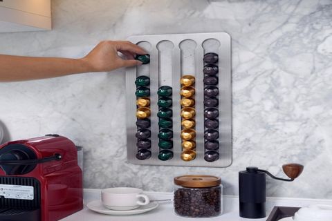 YAPIŞKANLI PASLANMAZ ÇELİK NESPRESSO KAPSÜL TUTUCU, GÜMÜŞ GRİ, 40X25 CM