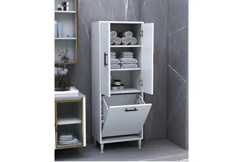 EMİLY KİRLİ ÇAMAŞIR SEPETLİ KAPAKLI BANYO DOLABI, BEYAZ