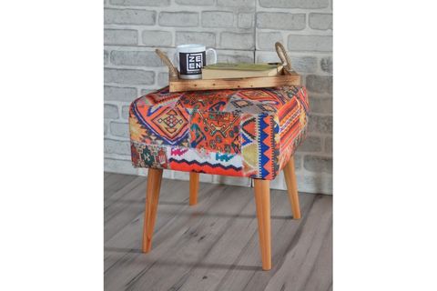 PRAGA KARE PUF, TURUNCU KİLİM DESENLİ