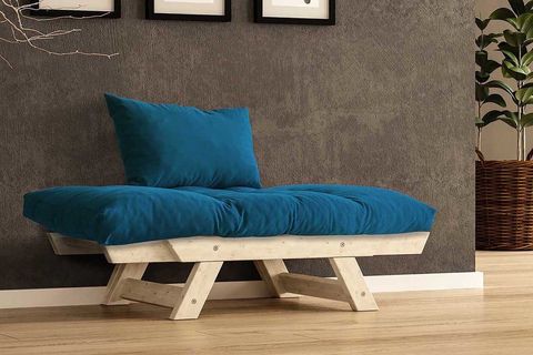WOODESK ADALAR MASİF AHŞAP BERJER, NATURAL-MAVİ RENK