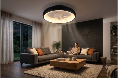 HALOFAN AYDINLATMA VE HAREKETLİ VANTİLATÖR, SİYAH, 50 CM