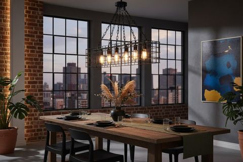 EDİSON ENDÜSTRİYEL SİYAH AVİZE DİKDÖRTGEN