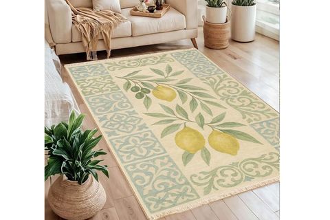LİMON VE ZEYTİN AKDENİZ TEMALI BASKILI DOKUMA TABAN HALI, 274 YNG, 60X120  CM