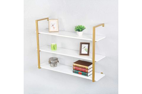 TASNİA GOLD METAL AHŞAP DUVAR RAFI 120 CM 3 KATLI
