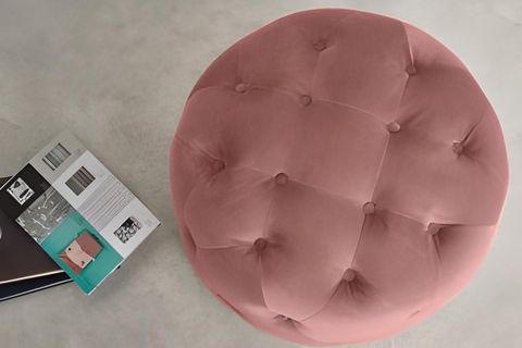 KAPİTONELİ YUVARLAK PUF, PEMBE