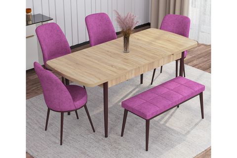ROVENA LEONA AÇILABİLİR MUTFAK MASASI TAKIMI, MEŞE DESEN, MOR, 132X81